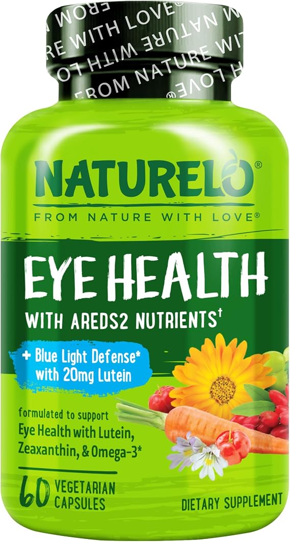 NATURELO Eye Vitamins, AREDS 2 Formula, 60 Vegan Capsules | Nutrients with lutein and zeaxanthin, vitamin C & E, zinc, plus DHA, Supplement for Dry Eyes, Healthy Vision, Eye Support