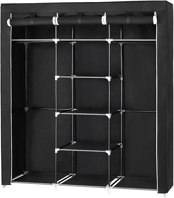 Portable Closet Clothing Wardrobe 5-Layer Nonwoven Wardrobe Double Bar Storage Collection Bag