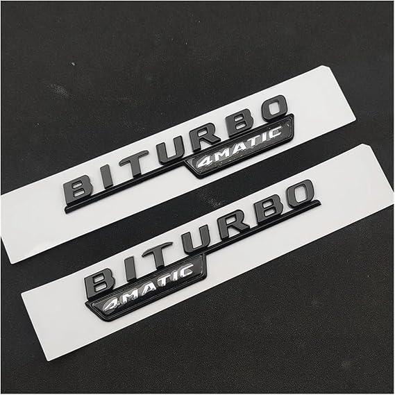 yzw6688 Black 3D Chrome Car Letters Trunk Fender Badge BITURBO 4MATIC Emblem Logo Stickers Compatible with C43 / W205 W204 Accessories (Color : Fender Black 2pcs)