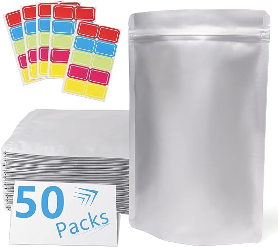 ANZNKU Mylar Bags for Food Storage 50 Pcs, 4x6" Resealable Pouch