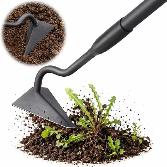 LLARGUEST Hoe Garden Tool, Triangle Garden Hoe for Digging Cutting Trenches Loosen Soil Heavy Duty Hand Weed Hoe Long Handle 59 Inch