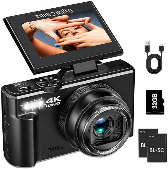 4K Digital Camera for Photography, 64MP Vlogging Camera for YouTube