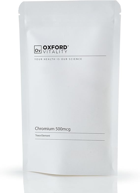 Chromium Picolinate Tablets | 500mcg Supplements for Blood Glucose & Macronutrient Metabolism Support | UK Manufactured | Vegetarian and Vegan | Oxford Vitality