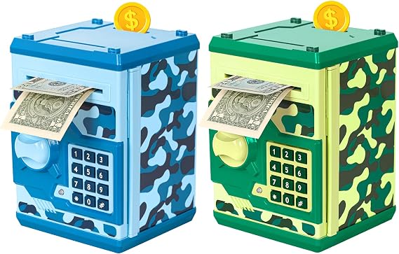 ATM Piggy Bank for Boys Girls, Vcertcpl Mini ATM Coin Bank Money Saving Box with Password, Kids Safe Money Jar for Adults with Auto Grab Bill Slot, Great Gift Toy Bank for Kids