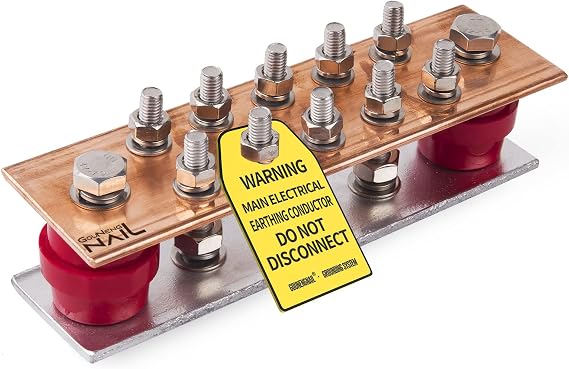 GOUNENGNAIL-Wall Mounted Copper Ground Bar Kit .157" x 2.36" x 7.87" Bus Bar 5/16'' x 10 Terminal Positions, UL Recognized SM40 Insulators Rated Uimp up to 6KV (10 Terminal Positions(5/16''))