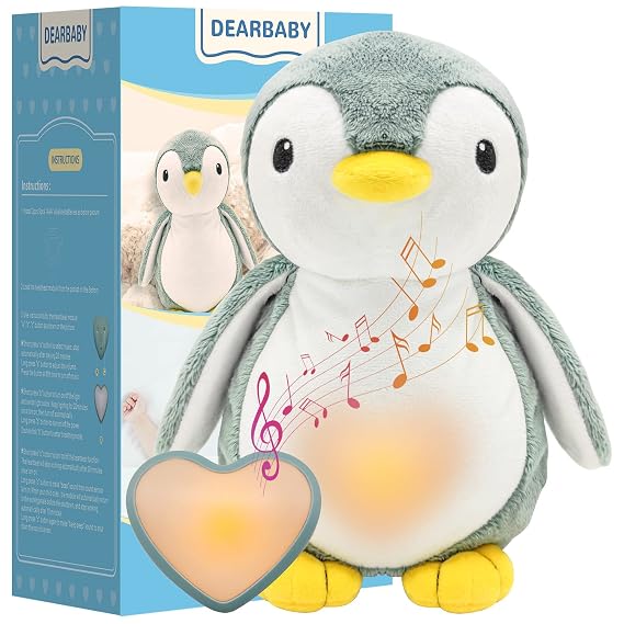 DEARBABY Baby Sleep Soother,Baby Registry Search Baby Soother Cry Baby Shower Gifts Auto Off Timer,Heartbeat Penguin Help Kids Go to Sleep Faster,Mother's Day Gifts