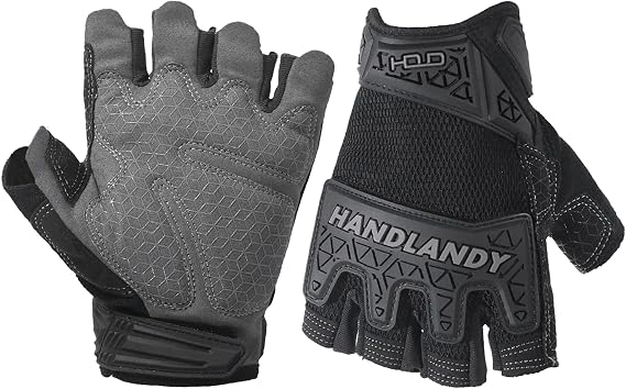 HANDLANDY Fingerless Work Gloves for Men, Padded Half Finger Tactical Mechanics Gloves, Utility Trucker Driver Gloves (Black, Large (Pack of 1))