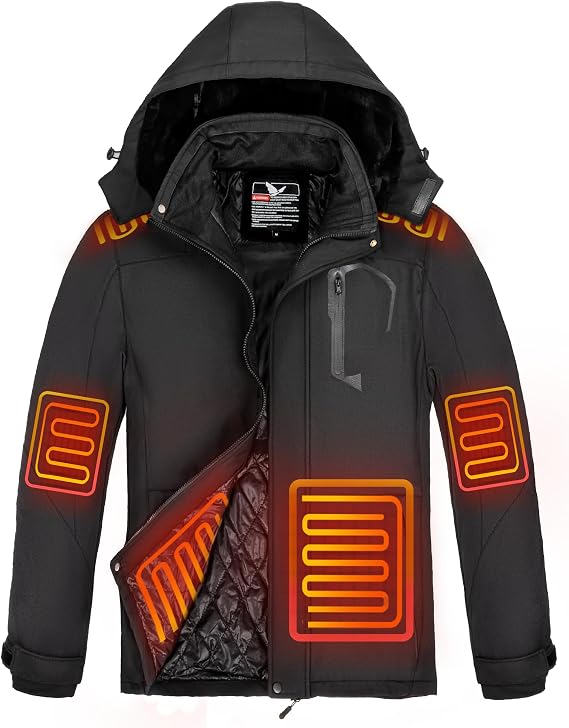 Heated Jackets for Men with 7.4V 16000 Rechargeable Pack, Winter Electric Outdoor Soft Heated Coat with Detachable Hood