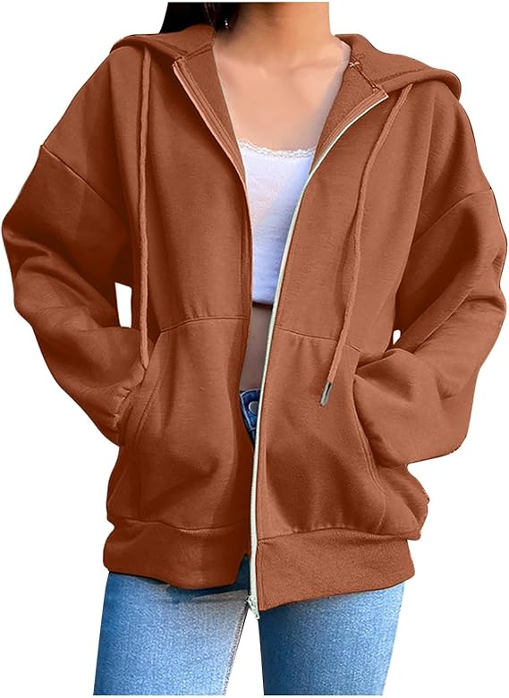 Xiaojmake Women's Drawstring Full Zip Up Cute Hoodies Fall Jacket Plus Size Casual Sweatshirts Y2K Streetwear with Pockets