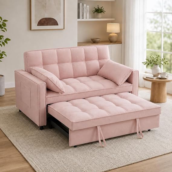 55 Inch Convertible Sofa Bed,3-in-1 Pull Out Sleeper Sofa, Velvet Loveseat