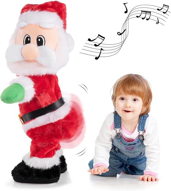 Gfilay Twerking Santa Animated Dancing and Singing Christmas Plush Toy | Funny Wiggle Santa Featuring Poseable Arms, White Elephant Gift, Gag Gift and Christmas Decor