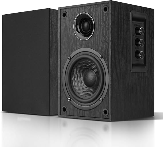 Bookshelf Speakers, 30W X 2 Bluetooth 5.3 with 4 Inch Woofer and 1" Silk Dome Tweeter, Turntable Speakers with RCA/USB-C Audio input for PC and TVs, Black