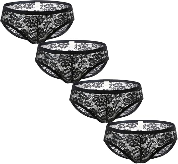 Faringoto Men's Lace Triangle Underwear Sexy Low Waist Transparent Breathable Men's Bikini Gay Briefs