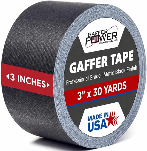 Gaffer Power Black Gaffer Tape 3 Inch x 30 Yards, Heavy Duty, Made in USA