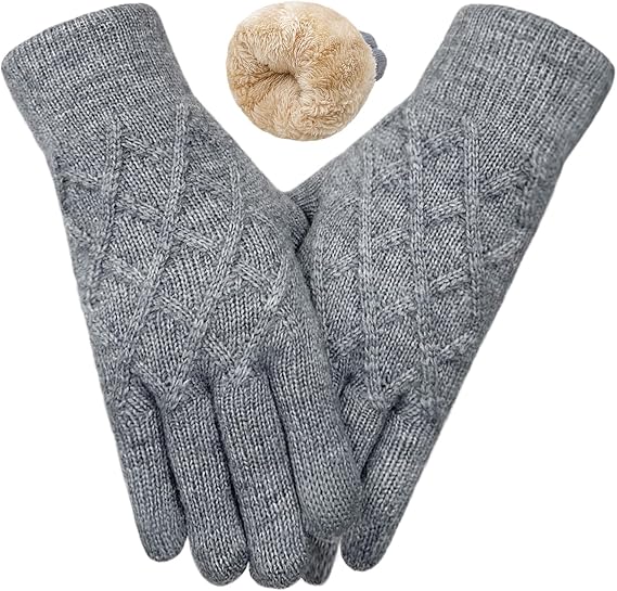 Winter Wool Gloves for Women Men Warm Touch Screen Fleece Lined Elastic Knit Snow Gloves for Cold Weather
