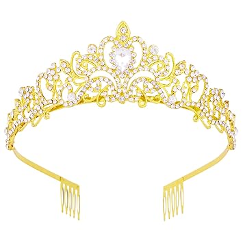 Crowns for Women, Vofler Gold Tiara Crystal Rhinestone Hair Accessories Decor for Princess Queen Ladies Little Girls Adult Bridal Bride Birthday Wedding Pageant Prom Halloween Costume Party with Combs
