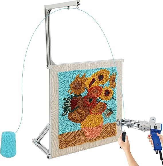 Tufting Frame Aluminium Alloy Rug Tufting Frame Adjustable Rug Making Frame with G-Clamps and Nails for DIY Punch Needle Carpets, Tapestry, Craft Projects (27.55inch)
