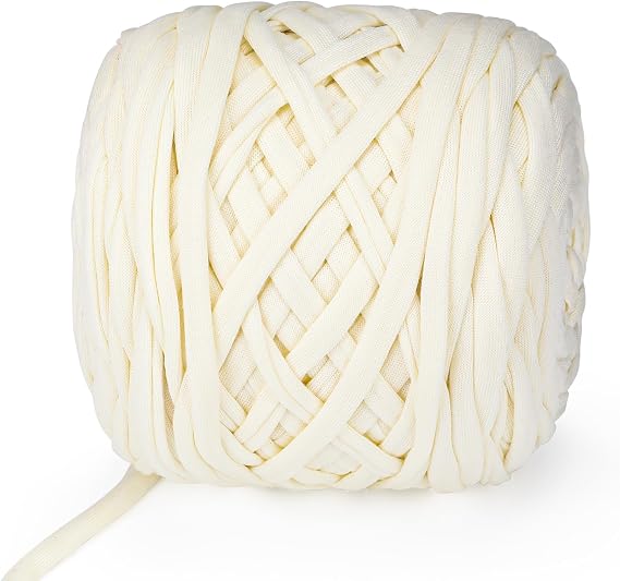 Tshirt Yarn for Crocheting, Crochet Yarn 105m 300g, Chunky Knitting Yarn, Width 2cm Elastic T-Shirt Yarn for Beginners to Crochet Bag, Blanket, Basket, DIY Projects, Home Decor (White)