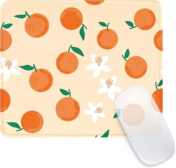 Seorsok Funny Cute Peach Flower Fruit Mouse Pad,Office Home Premium-Textured Mouse Mat Design,Waterproof Mouse pad,Non-Slip Rubber Base Computer Mouse Pads for Wireless Mouse,Orange with Green Leaves