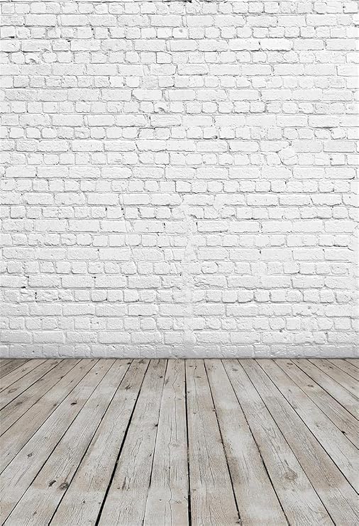 5X7ft White Brick Photography Background Retro Wooden Floor Portrait Photo Studio