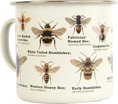 Gift Republic Bee Enamel Mug Outdoor Camping Mug Large Metal Coffee Cup Honeybee Nature Garden Hiking Gift Cute Design Durable Drinking Cup 500ml