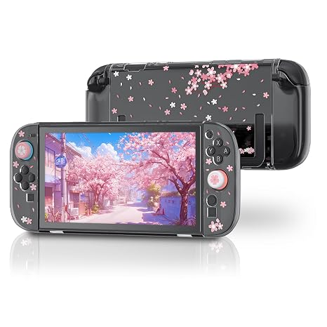 Nintendo Switch 2 Flower Protective Case, Dockable Shell, Screen Protector | Switch 2 case combines a PC back and flexible TPU edges, with tempered glass and 4 thumb grips for scratches, bumps and dust