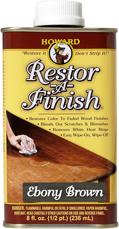 HOWARD - Restor-A-Finish: Restore Your Ebony Wood Finishes Repair Scratches, Eliminate Stains, White Heat or Water Rings and More. Safe on Furniture, Trim, and All Finished Wood. Size: 8 Fl oz