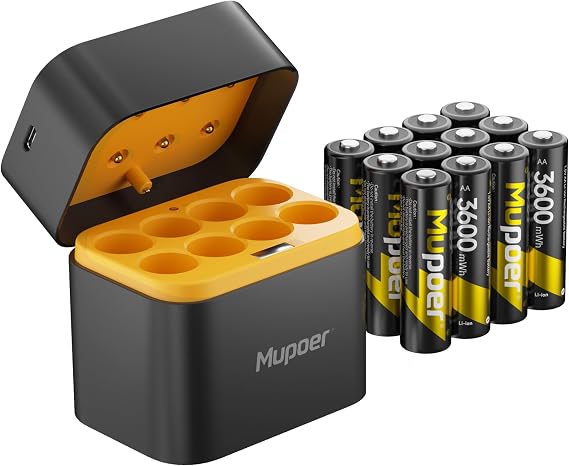 Rechargeable Battery AA with Charger,3600mWh Lithium Aa Battery 12 Count 1.5V,Double A Batteries High Capacity,Lithium ion Batteries with Charging Storage Box,Lithium Batter for Blink Camera Xbox