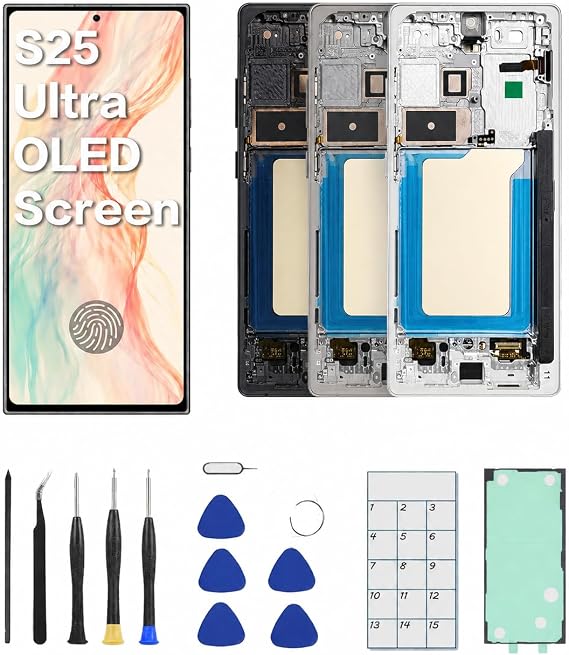 for Galaxy S25 Ultra OLED Screen Replacement with Frame and Tools