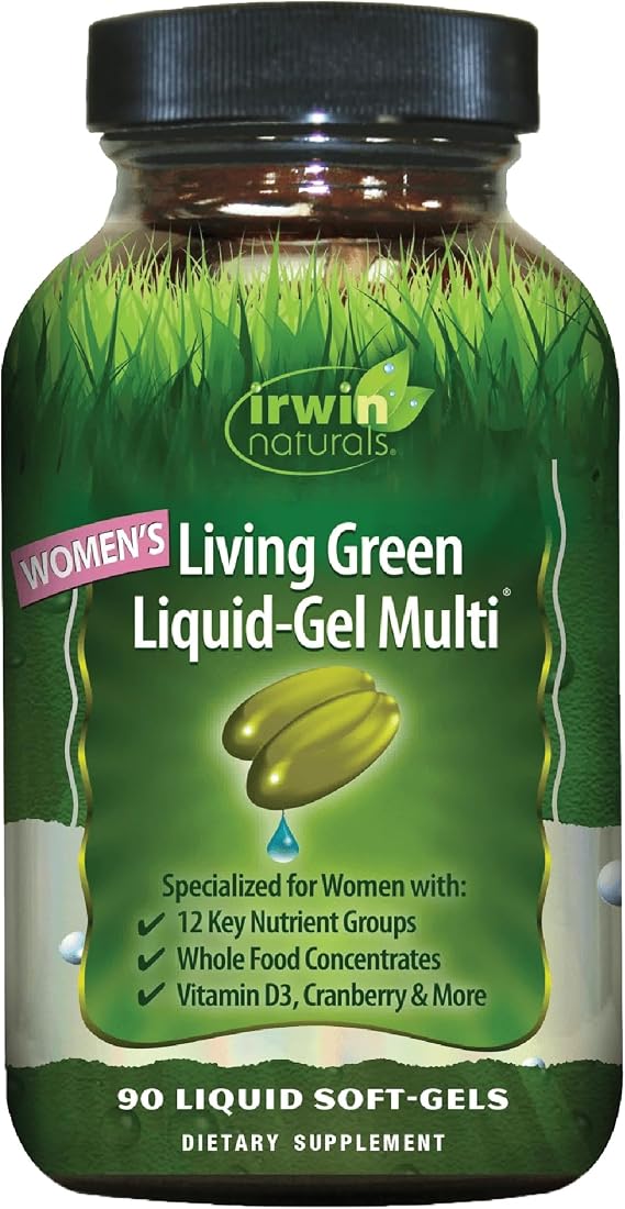 Irwin Naturals Womens Living Green Liquid-Gel Multivitamins | Whole Food Multivitamin for Women | 70 Nutrients, Omega & Greens Blend | BioPerine for Absorption | 90 Softgels