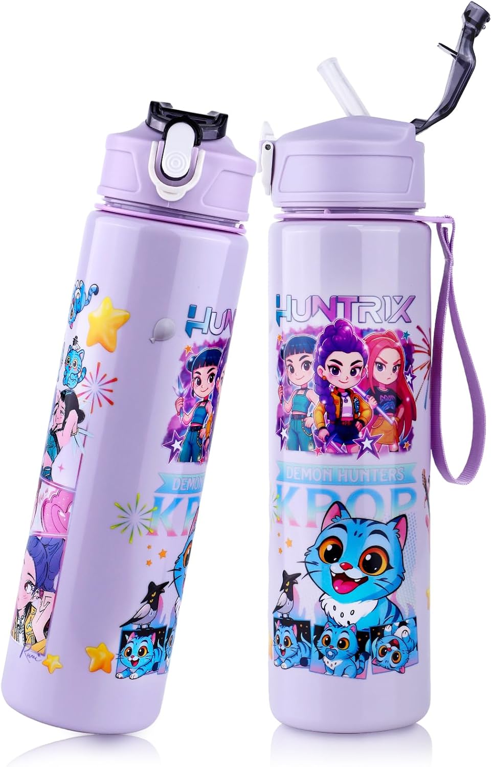 Water Bottle with Straw, Leakproof Water Bottle for Girls, 24oz/700ml, for School, Camping, Travel
