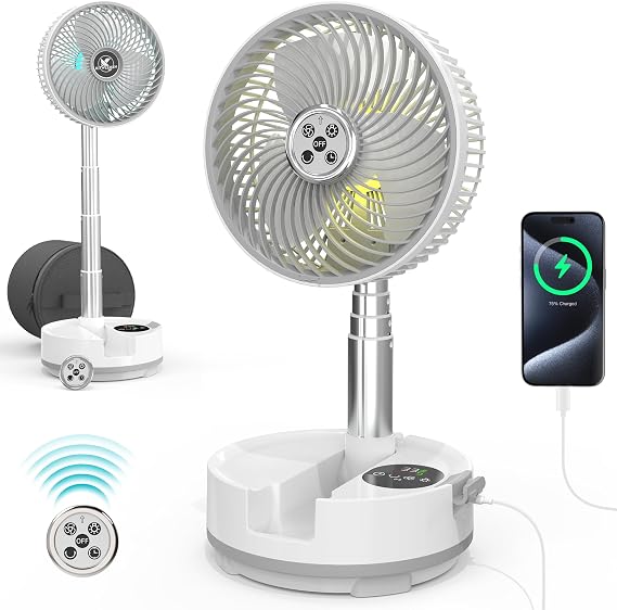 Portable Travel Fan, Foldable Standing Fan for Bedroom, 112H Run & 9 Speeds, Rechargeable Fan With Timer & Remote, Collapsible Oscillating Fan for Travel Cruise Essential Home RV Outdoor Power Outage