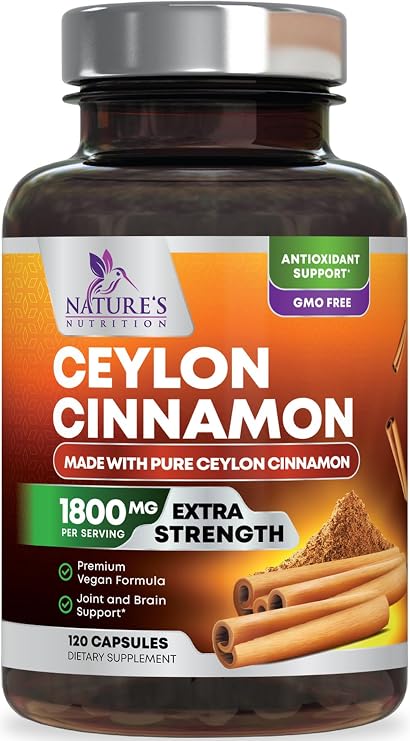 Organic Ceylon Cinnamon Capsules 1800mg - Extra Strength Certified Organic Ceylon Cinnamon Supplement - Energy & Heart Support Antioxidant Pill for Women & Men, Bottled USA - 120 Capsules