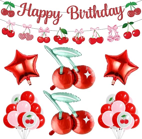 Cherry Birthday Decorations, Cherry Party Decorations Balloons