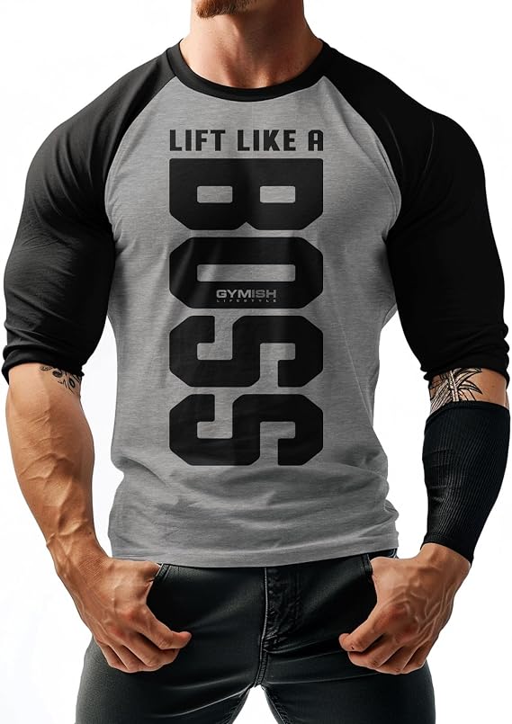 Lift Like A Boss Raglan Gym T-Shirt for Men, Workout 3/4 Sleeve Graphic Shirt