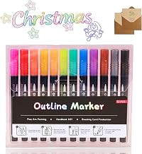 12/24/36/48 Colors Double Line Outline Art Pen Marker Pen, Outline Marker Pen for Highlight, Glitter Shimmer Pens Metallic for Christmas Greeting Cards, Scrapbook Crafts, Doodling (36 Colors)