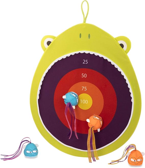 B. toys Hungry Toss Frog Toys Sports & Outdoor/Indoor Kids Dart Board 1 Fabric Board & 4 Soft Darts for Kids 3+ Years