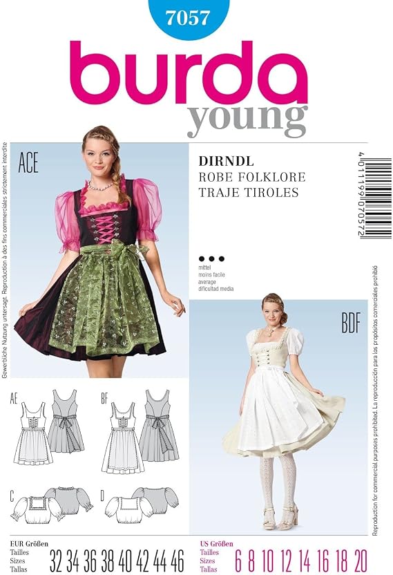 Burda Sewing pattern, 7057 - Folklore Dress, Young