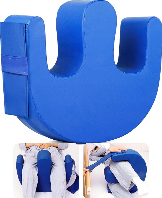 Patient Turning Device for Bed, U-Shape Positioning Pillow for Turning Patients, Firm High-Density Foam, Water-Resistant PU Cover, Regular Size 18.7" Wide, Includes 1 Pillow with 1 Strap