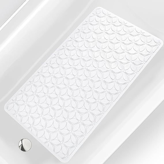 Non Slip Bathtub Mat | Real Rubber Bath Mat for Tub and Shower, Shower Mat for Daily Safety, Pet Dog Mat, Soft No-Slip Bath Mat | Nonskid Bathroom Tub Mat, 16 x 28(White)