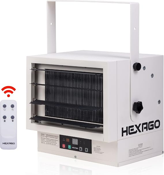 HEXAGO 7500W Industrial Indoor 240V Electrical Garage Heater Hardwire Space Heater w/Remote, Thermostat and Timer, ETL Listed