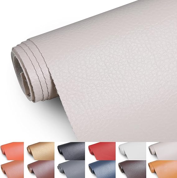 Faux Leather 0.7mm Upholstery Fabric by the Yard 55x36 Inch Beige