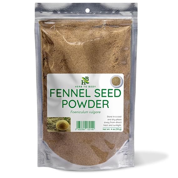 Herb To Body Fennel Seed Powder - Foeniculum Vulgare, Finely Ground Fennel Powder for Fennel Seed Tea, Culinary Recipes, Baking, Fennel Seeds for Cooking and Herbal Infusions, Resealable Pouch, 4oz