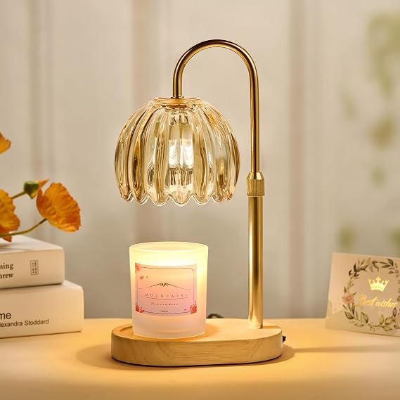 Candle Warmer Lamp with Timer Dimmer Adjustable Height, for New Home Decor,Valentine's Day, Birthday Gifts for Women,Wax Warmer Lamp for Jar Candles with 2 Bulbs(Gold)