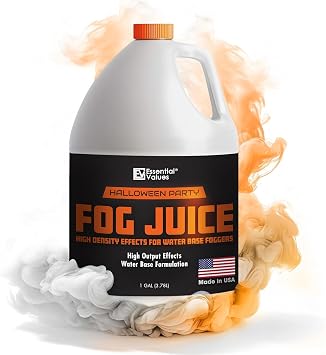 Essential Values Fog Machine Liquid - High Density Party Fog Juice 128 FL OZ / 1 Gallon for Water Based Foggers, Perfect for 400 Watt - 1500 W Machines Manufactured in USA