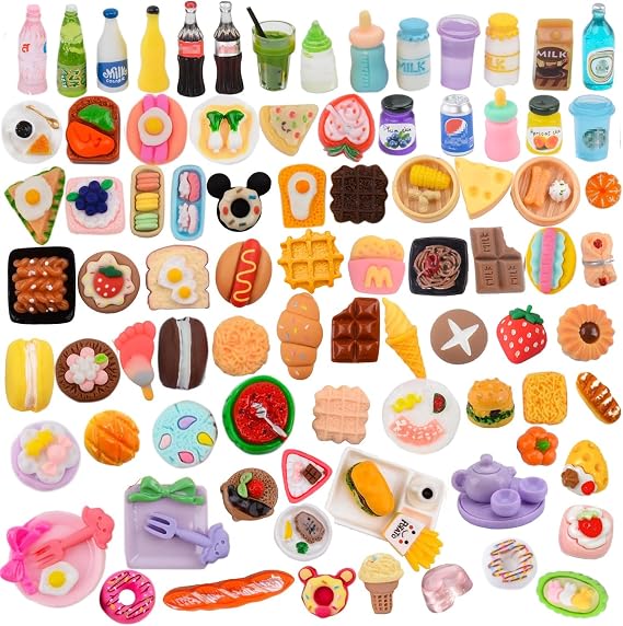MUYIZI 100Pcs Miniature Foods Mini Food Miniature Doll House Accessories Small Resin Doll Food Dollhouse Food Set for Pretend Play Kitchen