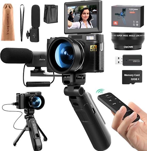 Digital Camera for YouTube Photography, 4KVlogging Camera with Flip Screen & Autofocus,Digital Camera for YouTube Photography, 4K Vlogging Camera Z4-A-2512B (Black)