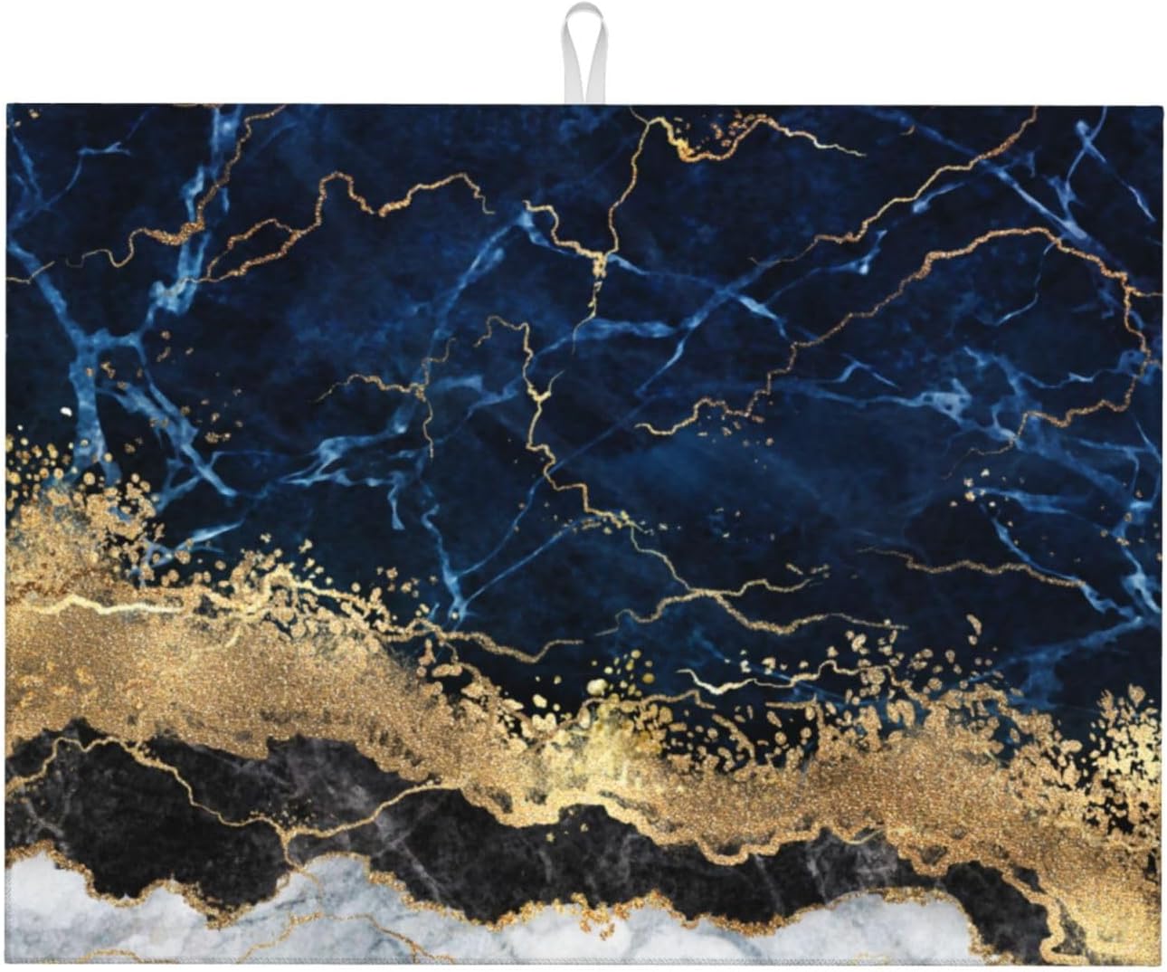 Dish Drying Mat Navy Blue Marble Gold Abstract for Kitchen Counter Absorbent 18x24 Inch Microfiber Dishes Plate Glass Dry Draining Pad Reversible Washable