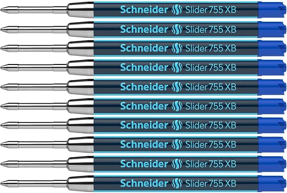 Schneider Slider 755 XB (Extra Broad) Ballpoint Pen Refill, 1.4 mm, ISO Format G2, Blue Ink, Box of 10 Refills (175503)