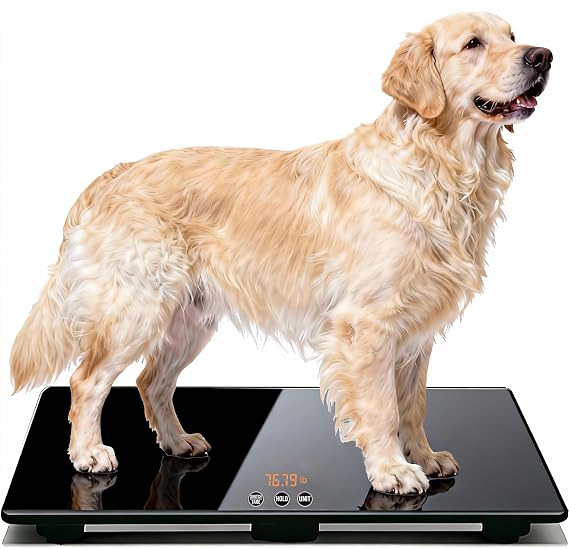 ONE-MI Large Dog Scale 220lbs Heavy Duty Pet Weighing Scale, 0.02lb High Precision Digital Scale, 25.5" Easy Clean Tempered Glass Platform for Large Breed Dogs, Pet Stores, Kennels, School & Gym Use